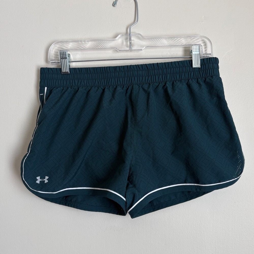 Under Armour HeatGear Running Shorts Womens Medium Teal Green Mesh Perforated